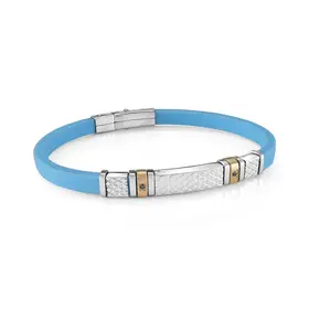 SBR9-BABY-BLUE ITALGEM STAINLESS STEEL-GOLD-IP BLACK-CZ BABY-BLUE SILICONE ADJUSTABLE-BRACELET