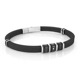 SBR5-BLACK ITALGEM BLACK-IP-STAINLESS STEEL WHITE-CZ BLACK-SILICONE ADJUSTABLE BRACELET