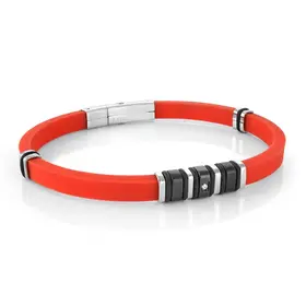 SBR5-RED ITALGEM SILICONE  BLACK IP PLATED BRACELET