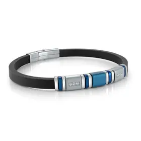 SBR10 ITALGEM STAINLESS STEEL BLUE-IP WHITE-CZ BLACK-SILICONE ADJ-BRACELET
