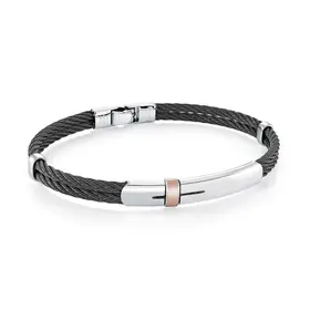 SMBG172-8.27 ITALGEM STAINLESS STEEL BLACK-IP ID-PLATE 2-ROW-CABLE 8.27"-BANGLE