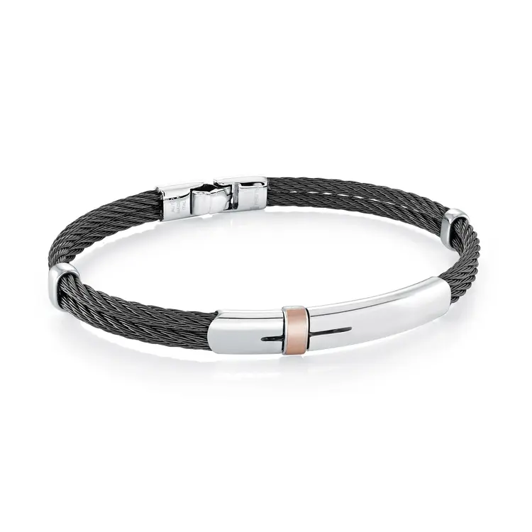 SMBG172-8.27 ITALGEM STAINLESS STEEL BLACK-IP ID-PLATE 2-ROW-CABLE 8.27"-BANGLE