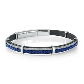 SMBG183 ITALGEM STAINLESS STEEL CABLE BLUE-CORD BLUE-LEATHER 7.5+0.5"-BRACELET