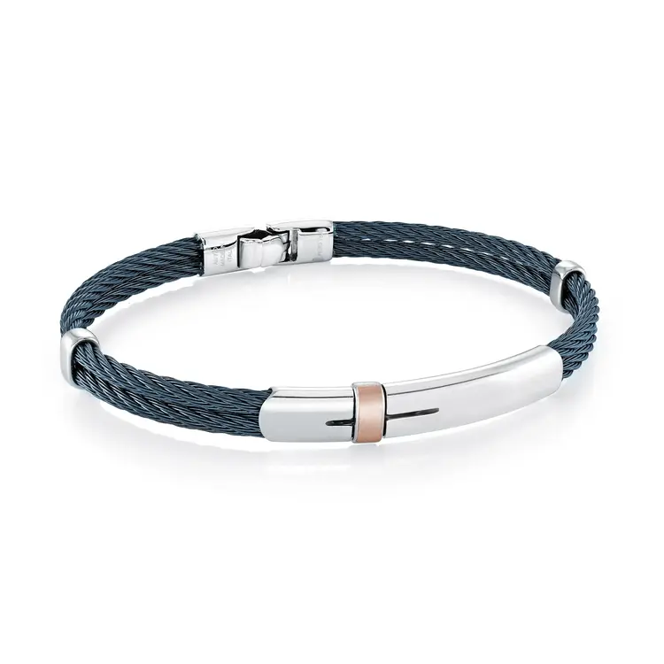 SMBG171-8.27 ITALGEM STAINLESS STEEL BLUE-IP ID-PLATE 2-ROW-CABLE 8.27"-BANGLE