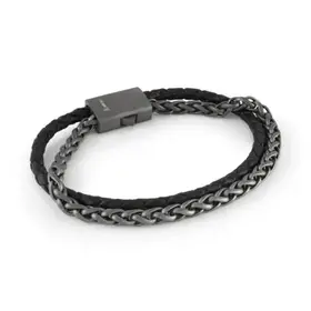 SLB610-8 ITALGEM GUN-IP-STAINLESS STEEL 12.2MM-WHEAT-LINK BLACK-LEATHER 8"-BRACELET