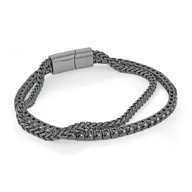 SMB756-8.5 ITALGEM GUN-IP-S.STEEL 3.5MM-ROUND-FRANCO 3MM-BLACK-CZ 8.5"-BRACELET