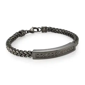 SMB754 ITALGEM GUN-IP-STAINLESS STEEL 5MM-ROUND-FRANCO BLACK-CZ ID-PLATE 8"-BRACELET