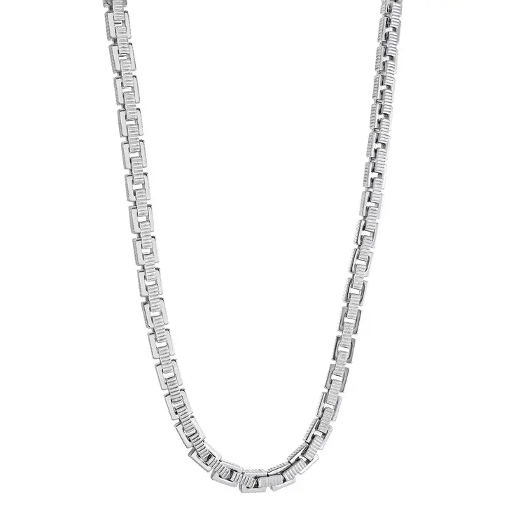 SN104-24 ITALGEM STAINLESS STEEL TEXTURE-BRUSHED 6.5MM-CUBOID-LINK 24"-CHAIN