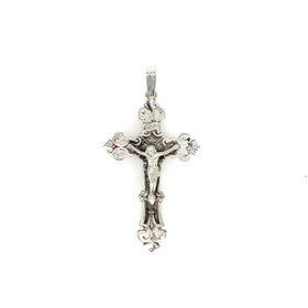 80180 STERLING SILVER FLEUR DE LIS SATIN FINISH DIAMOND CUT CRUCIFIX 1.75'