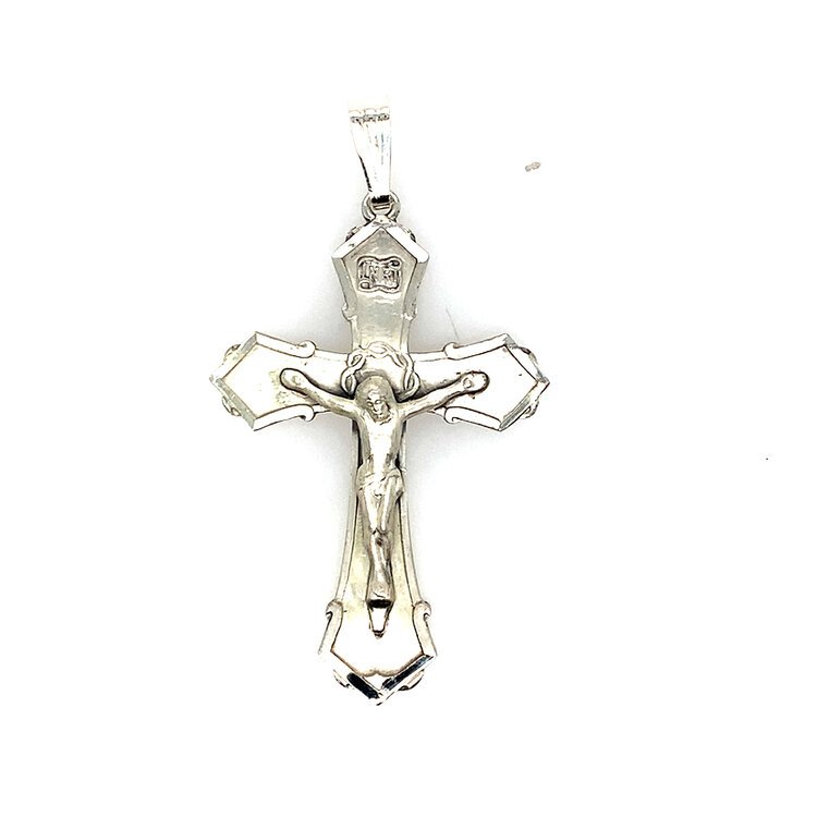 80183 STERLING SILVER SATIN FINISH AND HIGH POLISH POINTED EDGES CRUCIFIX 2.25''