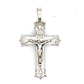 80181 STERLING SILVER FLEUR DE LIS SATIN FINISH DIAMOND CUT CRUCIFIX 2.50''