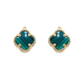 31494 14K YELLOW GOLD MALACHITE CLOVER STUDS 12MM