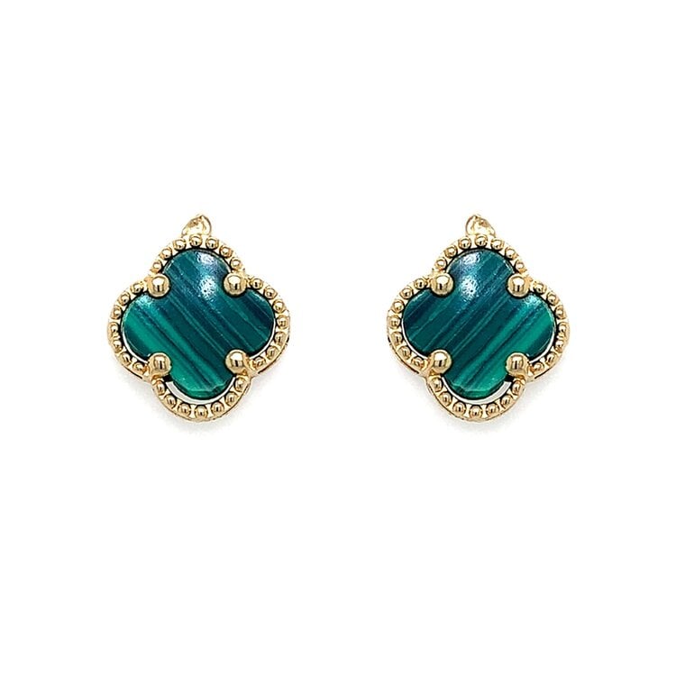 31494 14K YELLOW GOLD MALACHITE CLOVER STUDS 12MM