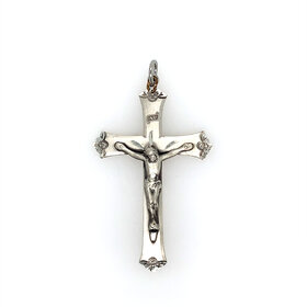 80186 STERLING SILVER SATIN FINISH CENTER DIAMOND CUT FLOWER EDGES CRUCIFIX 2''