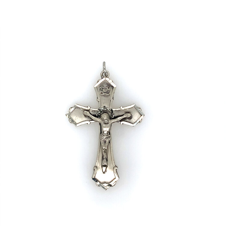 80185 STERLING SILVER SATIN FINISH CENTER HIGH POLISH FRAME POINTY EDGES CRUCIFIX 2''