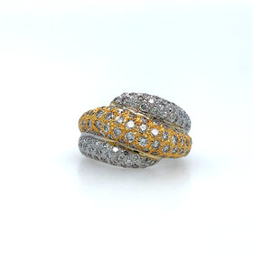 40453 18K TWO TONE GOLD 1.75CT WIDE THREE ROW WAVED PAVE SET DIAMOND RING