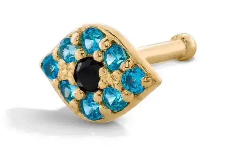 31559 14K YELLOW GOLD EVIL EYE NOSE RING POST