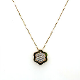 70609 14K YELLOW GOLD CUBIC ZIRCONIA PAVE SET HIGH POLISH FLOWER FRAMED PENDANT SET