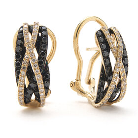 31561 14K YELLOW GOLD EFFY BLACK AND WHITE DIAMOND .99CT MULTI STRAPS CRISS CROSS DESIGN OMEGA CLASP EARRINGS