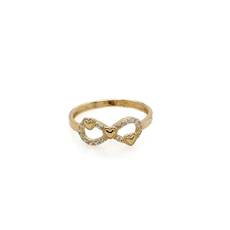 40460 14K YELLOW GOLD CUBIC ZIRCONIA INFINITY WITH 3 HEARTS RING