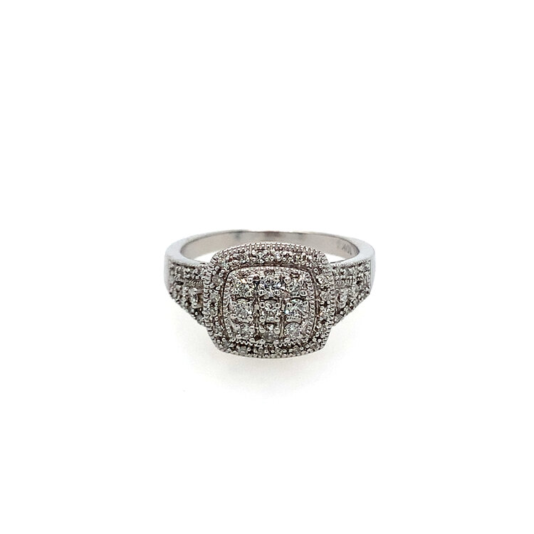 40454 10K WHITE GOLD .40CT DIAMOND CUSION SHAPE CLUSTER HALO RING