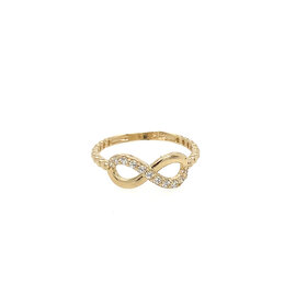 40459 14K YELLOW GOLD CUBIC ZIRCONIA INFINITY SYMBOL BEADED SHANK RING