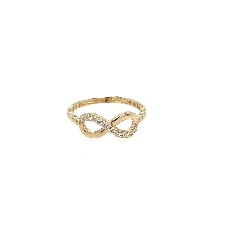 40459 14K YELLOW GOLD CUBIC ZIRCONIA INFINITY SYMBOL BEADED SHANK RING