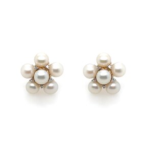 31560 14K YELLOW GOLD PEARL FLOWER WITH DIAMOND .10CT OMEGA CLASP EARRINGS
