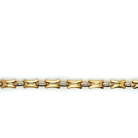 20457 18K TWO TONE GROOVED HIGH POLISH AND SATIN FINISH FANCY LINK BRACELET 7.75''