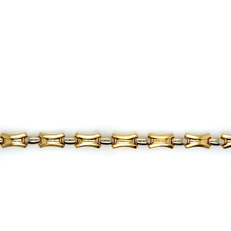 20457 18K TWO TONE GROOVED HIGH POLISH AND SATIN FINISH FANCY LINK BRACELET 7.75''