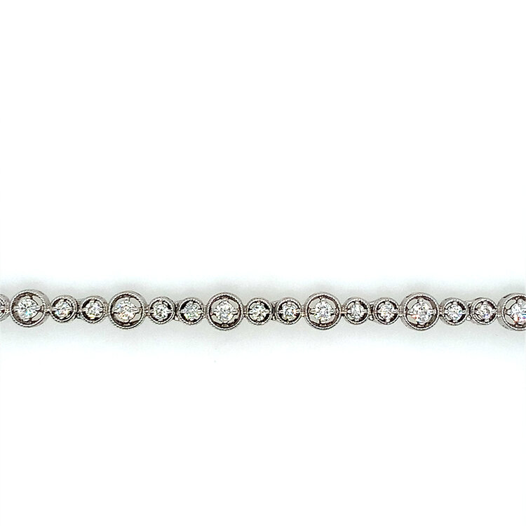 20456 14K WHITE GOLD 1.5CT DIAMOND ROUNDED MILGRAIN FINISH  LINK BRACELET
