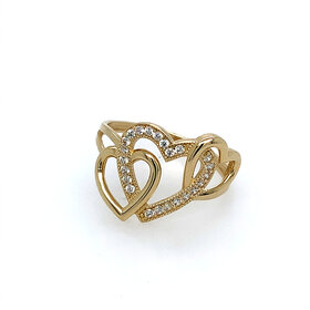 40462 14K YELLOW GOLD TRIPLE CUBIC ZIRCONIA AND HIGH POLISH INTERLOCKING HEARTS RING
