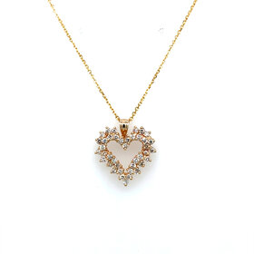 70612 14K YELLOW GOLD 1CT DOUBLE ROW CLUSTER OPEN DIAMOND HEART PENDANT SET