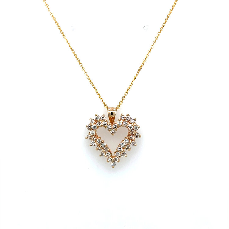 70612 14K YELLOW GOLD 1CT DOUBLE ROW CLUSTER OPEN DIAMOND HEART PENDANT SET