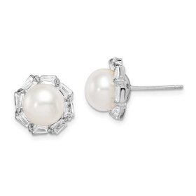80189 STERLING SILVER 8-9MM WHITE BUTTON PEARL STUDS