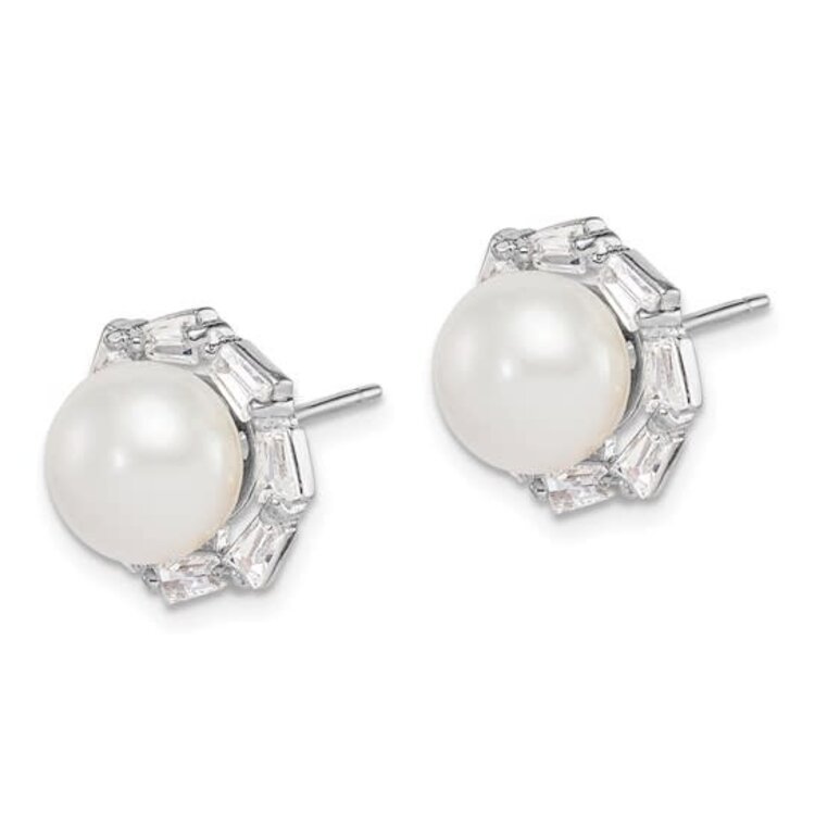 80189 STERLING SILVER 8-9MM WHITE BUTTON PEARL STUDS