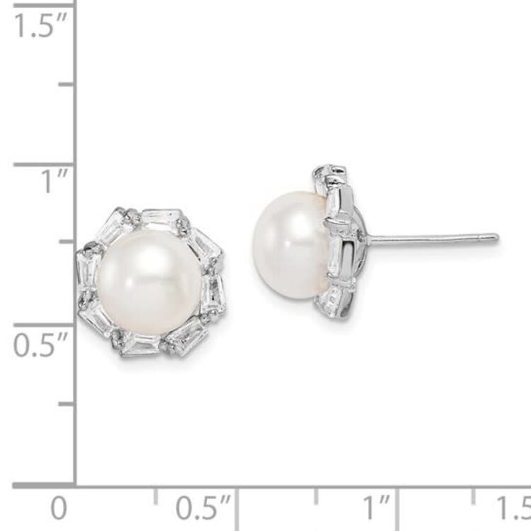 80189 STERLING SILVER 8-9MM WHITE BUTTON PEARL STUDS