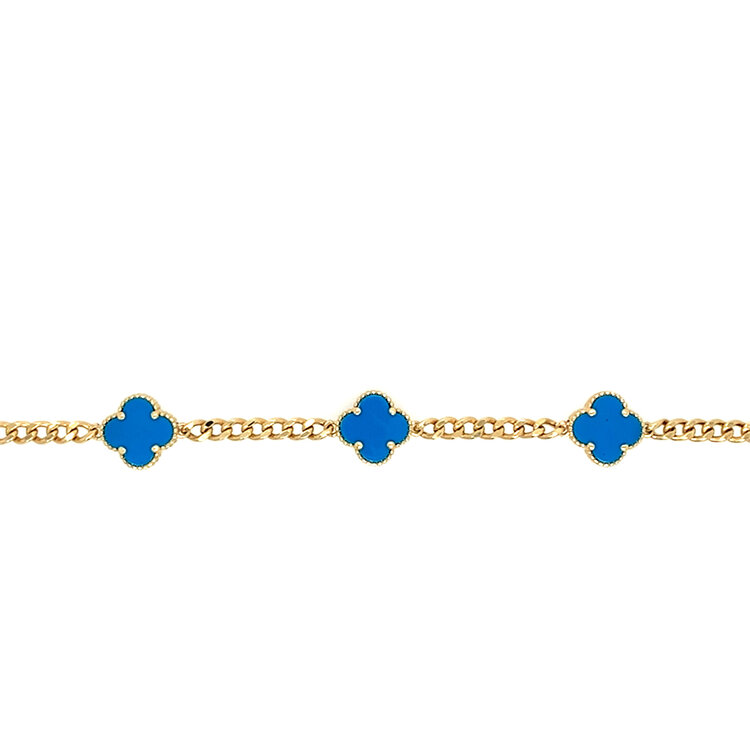 20459 14K YELLOW GOLD 9MM TURQUOISE CLOVER BRACELET (5)
