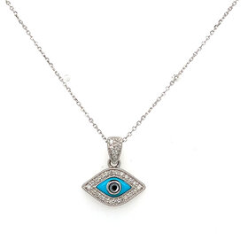 70614 14K WHITE GOLD .20CT DIAMOND AND TURQUOISE EVIL EYE PENDANT SET