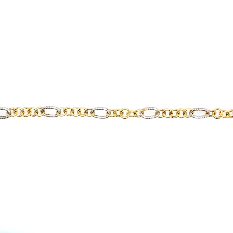 20463 14K TWO TONE HIGH POLISHED YELLOW AND YURMAN STYLE WHITE GOLD LINK BRACELET