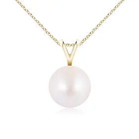 70615 14K YELLOW GOLD WHITE CULTURED PEARL 6.5MM RABBIT BAIL PENDANT SET