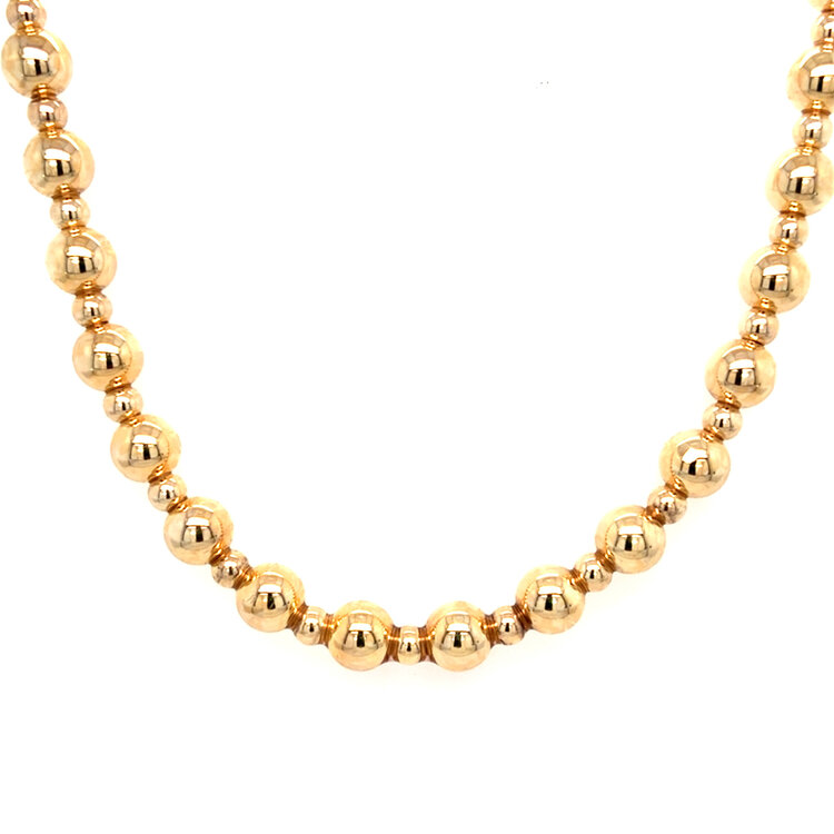 60210 14K YELLOW GOLD 17" GRADUATING SPHERES HIGH POLISH FANCY NECKLACE