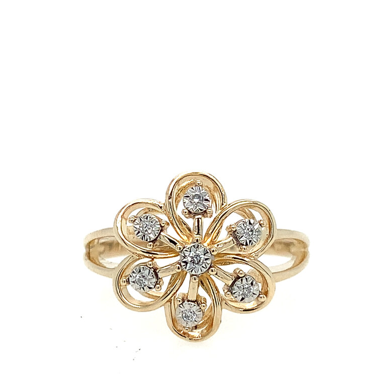 40463 14K YELLOW GOLD MIRACLE  SET DIAMOND FLOWER SPLIT SHANK RING