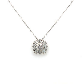 70590 TWO TONE 1CT BAGUETTE AND ROUND DIAMOND FLORAL PENDANT