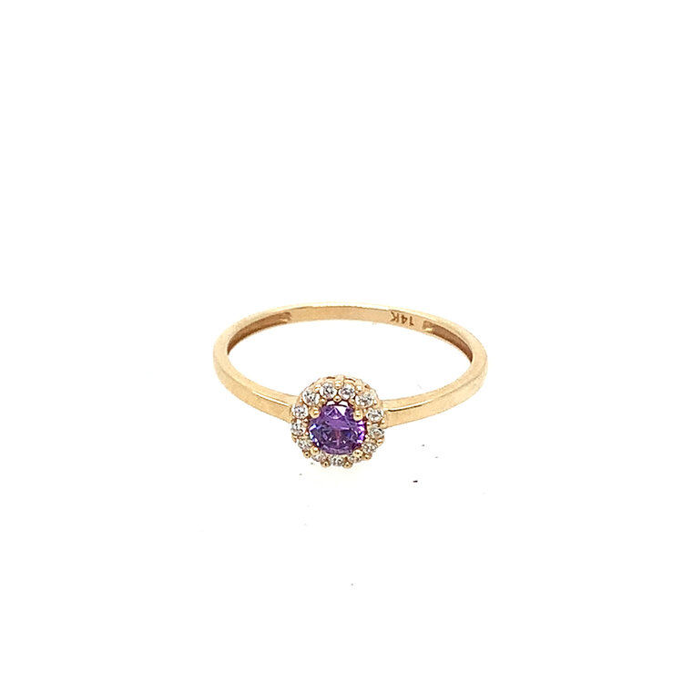 40469 14K YELLOW GOLD ROUND PURPLE CENTER WITH CUBIC ZIRCONIA HALO CHILDRENS RING