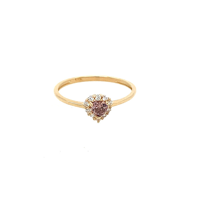 40464 14K YELLOW GOLD PURPLE HEART WITH CUBIC ZIRCONIA HALO CHILDRENS RING