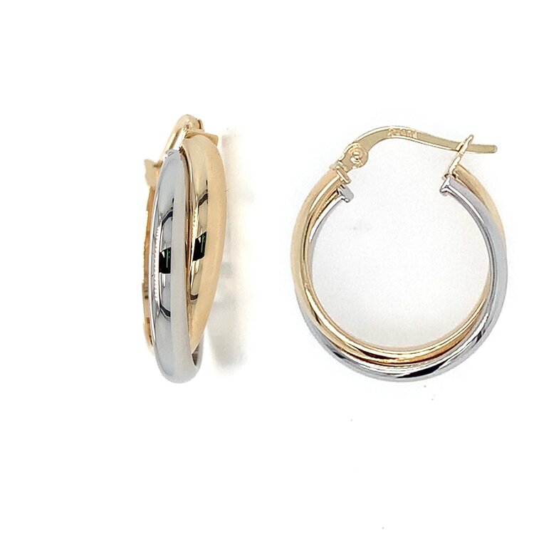 31572 14K TWO TONE HIGH POLISHED DOUBLE TWISTED HOOPS