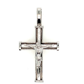 77390 14K WHITE GOLD 1.75" CRUCIFIX WITH TEXTURED CENTER AND CUT AROUND BORDER