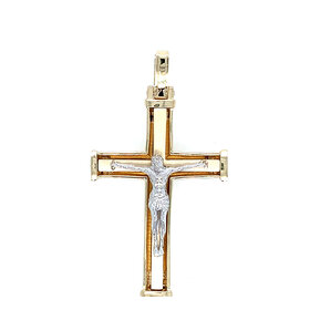 77395 14K TWO TONE SATIN CENTER CRUCIFIX WITH CUT-OUT BORDER AND ENDCAPS