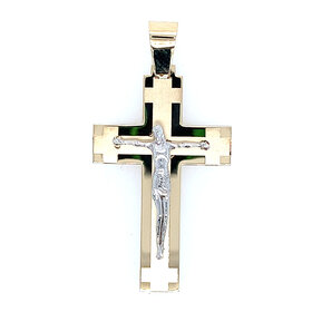 77398 14K TWO TONE 2.25" SATIN CENTER CROSSES AT ENDS CRUCIFIX